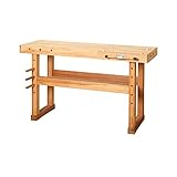 HEMMDAL Hobelbank | 400 kg Tragkraft | HxBxT 83 x 140 x 50 cm | 1 Schraubstock | aus Buchenholz | massiver Arbeitstisch mit Kufenfüßen | schmutzresistente Öl-Versiegelung | Werktisch | Werkbank