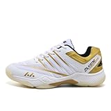 Xuanke Handballschuhe Herren Atmungsaktiv rutschfest Turnschuhe Damen Squashschuhe Leichte Wettkampf Trainingsschuhe (Weiß Gold,45)