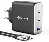 NOVOO 120W USB C Ladegerät GaN Ⅲ 3-Port USB C Netzteil Schnellladegerät mit 1 PD 100W Typ-C-Kabeln Wandladegerät für MacBook Pro 14'',Dell XPS 13,iPad Pro,iPhone 15,Galaxy S23,Note20,Apple Watch