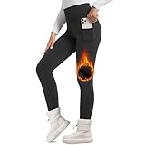 FOTOCITI Thermo Leggings Damen Winter Mit Tasche Thermoleggins Gefütterte Fleece Warme Thermounterwäsche High Waist Lange Sportleggins Yogahose Hose