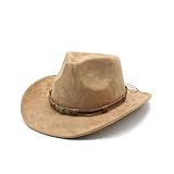Cowboyhut für Männer und Frauen, breiter Rand, Outdoor-Suede-Hut, klassischer tanfarbener, künstlicher Suede-Cowboyhut für Männer und Frauen