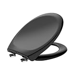 TODOT WC-Sitz, Toilettensitz mit Absenkautomatik und verstellbarem Scharnier, sanfter Verschluss, schnelle Demontage, leicht zu reinigen, Polyethylen, O-Form, Schwarz