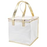 RUNROTOO Isolierte Lebensmitteltasche mit Griff 35x35x30cm Weiß Gold Langlebig und Wärmeisolierend Tragbare Kuchen und Pizza Verpackungstasche für Frische Speisen und Catering