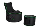 BuBiBag Maverick Gaming Sitzsack mit Hocker für Erwachsene und Kinder - mit Ausgang, Seitentaschen für Controller - Gamer Sitzsäcke für Indoor & Outdoor (neon grün)