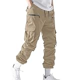 Dmmtot Herren-Jogginghose mit mehreren Taschen, Arbeitshose, Freizeit, Urlaub, Reise, einfarbig, Outdoor-Hose, Kampfhose, Wintertrend-Hose, Größe S-XXL, Khaki1, L