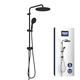 GROHE Vitalio 250, Duschset ohne Armatur, wassersparend, 8l pro Min (Regendusche für vorhandene Duscharmaturen, Duschkopf 2 Strahlarten, Duschstange 74cm, Duschsystem), rund, schwarz, 266802431