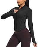 QUEENIEKE Damen Laufjacke Atmungsaktive und Leicht Sportjacke Langarm definieren Jacke mit Daumenloch für Fitness Trainingjacke Jacke Schwarz XS