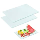 Schneidebrett Glas 2 Stück Glasschneidebrett Transparentes Glasplatte mit Rutschfesten Silikonfüßen Glasbretter für Die Küche Glass Cutting Board für Gemüse Fleisch (28X20cm)