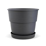 Plastard Blumentopf Milano 26 cm Durchmesser mit passenden Untersetzer Farbe Anthrazit Übertopf Blumenkübel für Garten Balkon Terrasse Pflanztopf