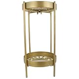 Angoily Blumenständer aus Eisen mit Doppellagigem Regal 50cm Hoher Pflanzenständer für Balkon und Wohnzimmer Stabiler Blumentopfhalter in Gold