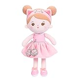 OUOZZZ Baby Puppe, Weiche Stoffpuppe mit Kleidung Rosa, Katzen Plüsch Puppe Kuschelpuppe für Kinder ab 3 Monaten - Baby Geschenk zur Geburt Mädchen Jungen, 38cm