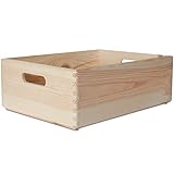 Creative Deco XL Große Holzkiste Obstkiste Korb | 40x30x13cm (+/-1cm) | mit Griffen | ohne Deckel | Hölzernen Kasten Unlackiert Holzbox Kiste | Ostern Geschenke Kinder Dokumente Wertsachen Spielzeuge