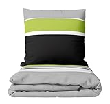 Leonado Vicenti Renforcé Bettwäsche Set Baumwolle 155x220 cm Streifen Design Grün mit Reißverschluss weich hautfreundlich 4 Jahreszeiten