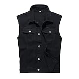 Celanisai Herren Denim Weste Ärmellose Denimwest Men Casual Retro Gilet Jacke Armellos Anglerweste Jeans Bikerweste Freizeitweste mit Taschen Zerreißendes Deko Mode Jeansweste