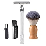 VICASKY 1Satz Manuelles Rasiererset Traditioneller Rasierer mit Doppelseitigen Klingen Bartbürste und Reinigungsbürste für Gesichts Bein und Körperrasur Silberne Metallausführung