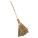 PAMINGONO Traditioneller Handgewebter Maisbesen mit Holzstiel Abnehmbar Weiche Borsten für Innen Außenreinigung Haushaltsbesen für Wohnzimmer Garage und Garten