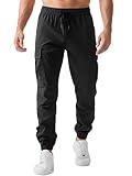 Meilicloth Herren Cargohose Stretch Chinohose Herren Hose Outdoorhose Cargo Hosen Männer Sporthose mit Kordelzug Casual Freizeithose Jogger Sweatpants mit Taschen Schwarz 36