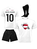 DE FANSHOP Kinder Herren Damen Personalisiertes Österreich Fußball-Trikot Set EM WM 2024 Jungen Männer Frauen T-Shirt mit Namen, EU5, 140