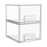 Vtopmart 2 Stück Schubladen Organizer, Transparent Badezimmer Organizer mit 16 Rutschfeste Matte, Schminktisch Organizer für Badezimmer, Schminktisch, Unter Waschbecken