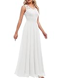 DRESSTELLS Damen Ballkleider lang Chiffon Abendkleider Lang V Ausschnitt Brautjungfernkleid Lang White XL