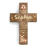 Taufkreuz personalisiert aus Holz Taufgeschenk Mädchen Junge 13x20cm - Rehe - Walnussholz Look