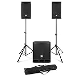 Power Dynamics Combo 1200 PA Anlage Komplettset, 2.1 Aktiv Lautsprecherboxen 1200 Watt, Subwoofer 12 Zoll, Bluetooth, DSP, PA Lautsprecher Aktiv, DJ Set Komplett, Mobile DJ Anlage mit Verstärker