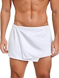 Freebily Herren Saunakilt Schnapp-Badetuch Kilt Weiche Atmungsaktive Mikrofaser Duschtuch Dusche Rock Für Dusche Spa Strand Weiß-Kurz Einheitsgröße