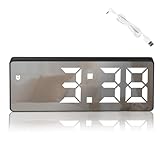 RISVOWO LCD Digitaler Wecker, LED Spiegel Digitaluhr, Reisewecker mit Temperatur Schlummerfunktion, 12/24H Anzeige, Digitaluhr für Haus, Schlafzimmer, Weiß