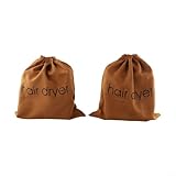 Dolvitrny Aufbewahrungstasche für Haartrockner, Reise-Werkzeug-Organizer mit Kordelzug, Leinen-Baumwoll-Material, 34 x 30 cm, Braun/Beige/Schwarz, für Badezimmer und unterwegs (Braun)