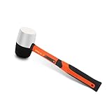 Kendo Gummihammer Weiß/Schwarz 450g - Schonhammer Hartgummihammer mit Soft Grip Fiberglasstil - Zwei Seiten Schwarz/Weiß für zwei Funktionen - Als Montagehammer und Fliesenhammer einsetzbar