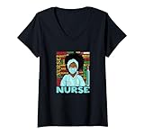 Damen Melanin-Krankenschwester mit Mundschutzmaske -Juneteenth T-Shirt mit V-Ausschnitt