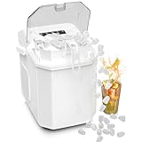 Eiswürfelmaschine Mini Tragbar,Kompakt Eiswürfelbereiter Maschinen Arbeitsplatte,6-Minuten-Schnelleis-Maschine,Selbstreinigende ice maker für Zuhause,Weiß