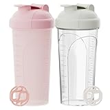 PZMLOASN 2 Stück Protein Shaker bottle 700ml - Auslaufsicherer Schraubdeckel - BPA-frei, aus babyflaschentauglichem Material, für Damen und Herren (Rosa+Weiß)