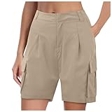 Shorts für Damen, trendig, formell, Reisen, bequem, kurz, mehrfarbig, geteilt, Schwimmen, Arbeit, Yoga, Hybrid-Shorts, Bungee, khaki, L