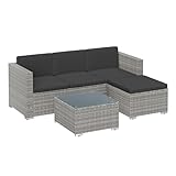 SONGMICS Gartenmöbel-Set, Balkonmöbel aus PE-Polyrattan, Terrassenmöbel, Ecksofa, Outdoor, handgeflochtenes Rattan, Lounge-Set, mit Kissen und Glastisch, Grau GGF005G05