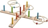 goki 56801 - Ringwurfspiel mit 6 Sisalringen, Holz-Geschicklichkeitsspiel, 49x49cm, MADE IN GERMANY, Familienspaß, Koordinationstraining, 7er Set, ab 3 Jahre