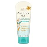 Aveeno Kids Kontinuierlicher Schutz Zinkoxid Mineral-Sonnencreme Lotion für empfindliche Haut für Kinder mit breitem Spektrum LSF 50, reißfest, schweiß- und wasserabweisend, nicht fettend, 90 ml