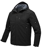 Rdruko Softshelljacke Herren Wasserdicht Gefütterte Winterjacke mit Kapuze Warm Frühling Wanderjacke Windbreaker Fleece Jacken Funktionsjacke (Schwarz, L)