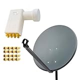 Premium X Satelliten-Komplettanlage 80cm Satellitenschüssel Anthrazit Satellitenantenne Octo LNB 16x F-Stecker, 1 SAT 8 Teilnehmer