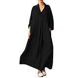 Herbstkleider für Damen, langärmelig, bequem, stilvoll, niedlich, lockeres Sommerkleid, Schwarz , XXL