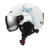 harayaa Skihelm mit integriertem Visier, tragbar, mehrere Größen, warm, Schneebrille, Kopfschutz zum Skifahren im Freien, Skifahrer, Weiß, l