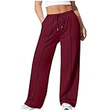 NSICBMNO Jogginghose mit weitem Bein für Damen, Thermo-Jogginghose, elastische Taille, Cargohose, Übergröße, Trainingshose, Jogginghose, Laufen, lässig, für Herbst und Winter, Ein Wein, XL