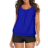 Damen Bademode Bikini Set Bikini Für Damen Frauen Sommer Solid Color Camisole Split Sleeveless Set with Breast Topper 95G Bunt Gestreiftes Oberteil (Blue L)