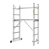 DRABEST Arbeitsgerüst 2x6 Alu Leiter und Gerüst Aluminium Leitergerüst bis 150KG Belastbar Multifunktionsleiter kostenloser Haken