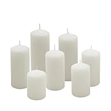 Echtwachs Stumpenkerzen 7er Set - creme weiß - Blockkerze in 7 verschiedenen Höhen - Kerze für Weihnachten Winter Advent Laterne Windlicht Dekoration
