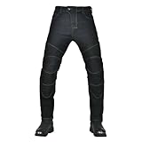 SHAIYOU Herren Motorrad Jeans Hose, Elastizität Motocross Atmungsaktiver Schutz Biker Hose, Mit 4 abnehmbaren Protektoren (Black,M)