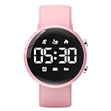 Focwony Digitale Fitness-Tracker-Uhr für Kinder, wasserdichte Armbanduhr mit Schrittzähler/Distanz/Kalorien/Stoppuhr/Wecker, tolles Jungen, Mädchen, Kinder und Teenager (Rosa)