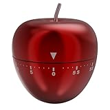 Apfel Küchenwecker Mechanisch - Roter Edelstahl Timer 60 Min, Lauter Aufziehwecker ohne Batterie für Backen, Sport & Lernen