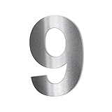 Metzler Edelstahl Hausnummer - V2A Edelstahl grob geschliffen - Schrift Arial - Höhe 20 cm - Ziffer 9