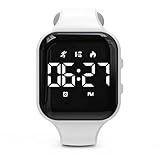 Focwony Kinder-LED-Fitness-Tracker-Uhr, Schrittzähleruhr Digitaluhr, Armbanduhr, Schrittzähler/Entfernung/Kalorien/Wecker, Tolles Geschenk für Kinder Teenager Mädchen Jungen (Weiß-Quadrat)